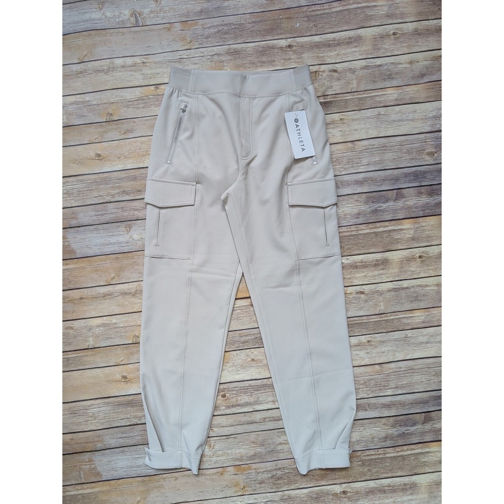 Athleta Endless Cargo Pant Women 6 Polyester Spandex Beige Tapered Leg Jogger